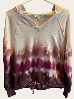 Love On A Hanger Plum Purple Brown Tie Dye V-Neck Hoodie Small